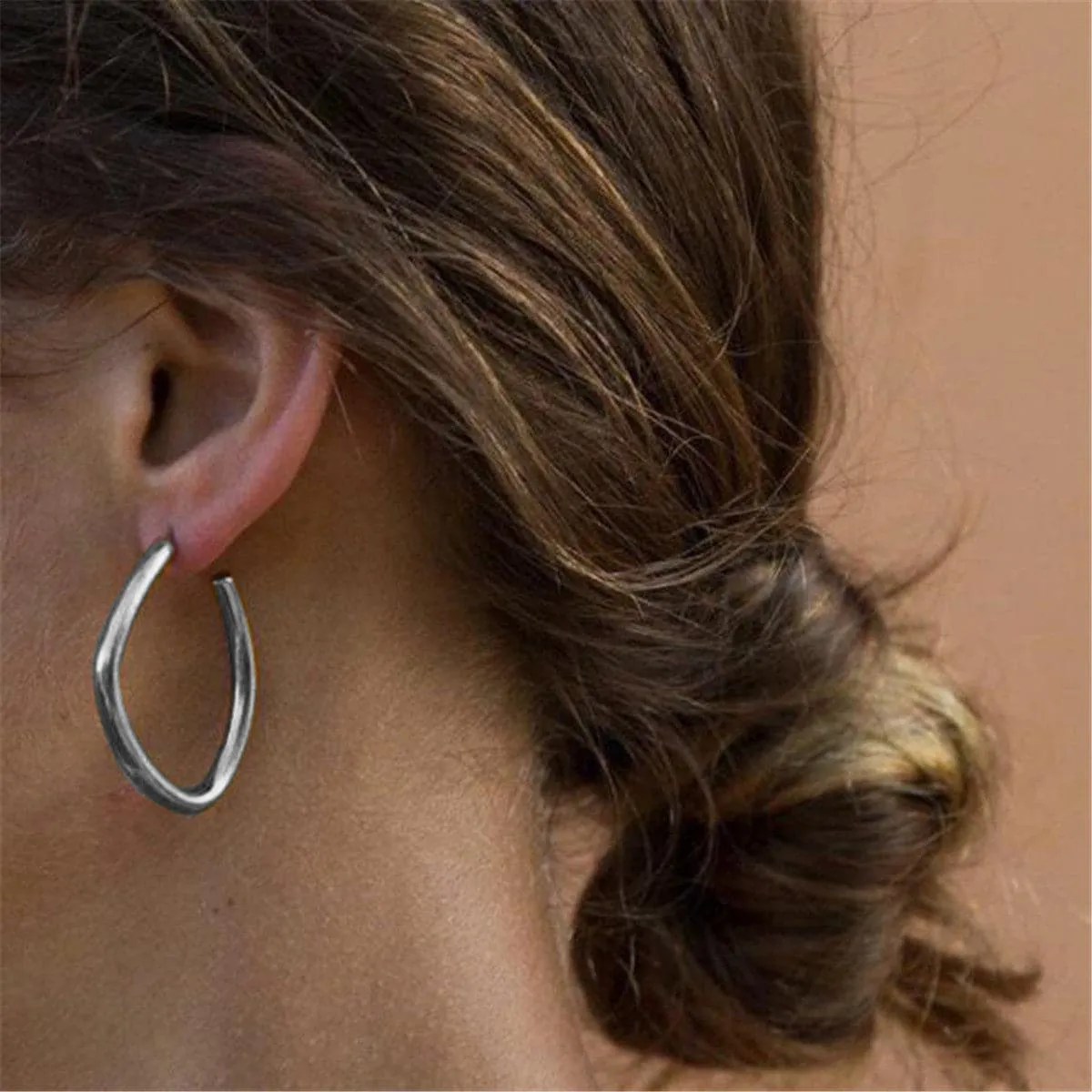 Silver-Plated Irregular Geometric Hoop Earrings
