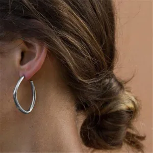 Silver-Plated Irregular Geometric Hoop Earrings