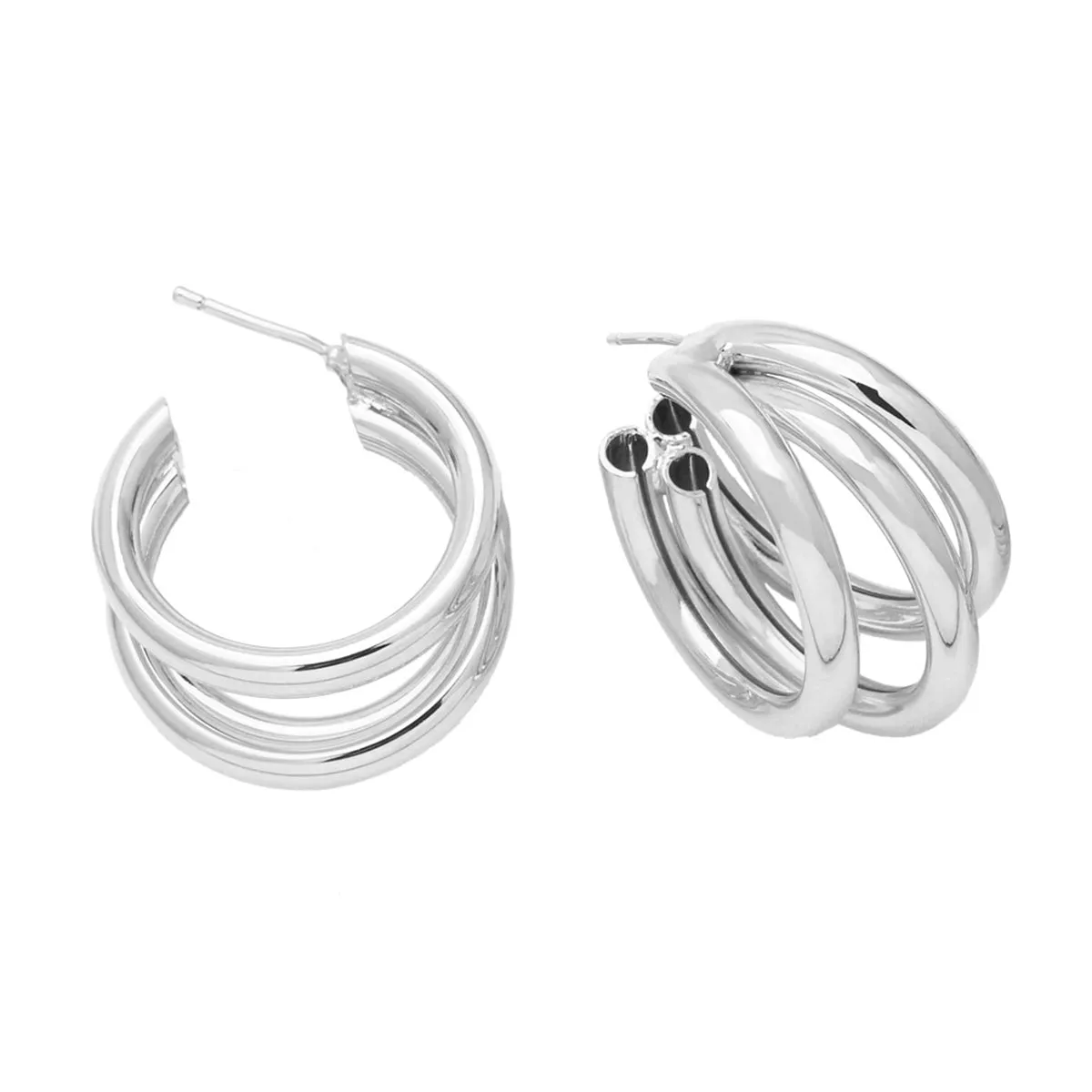 Silver-Plated Layered Half-Hoop Earrings