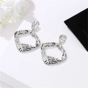 Silver-Plated Open Diamond-Shape Drop Earrings