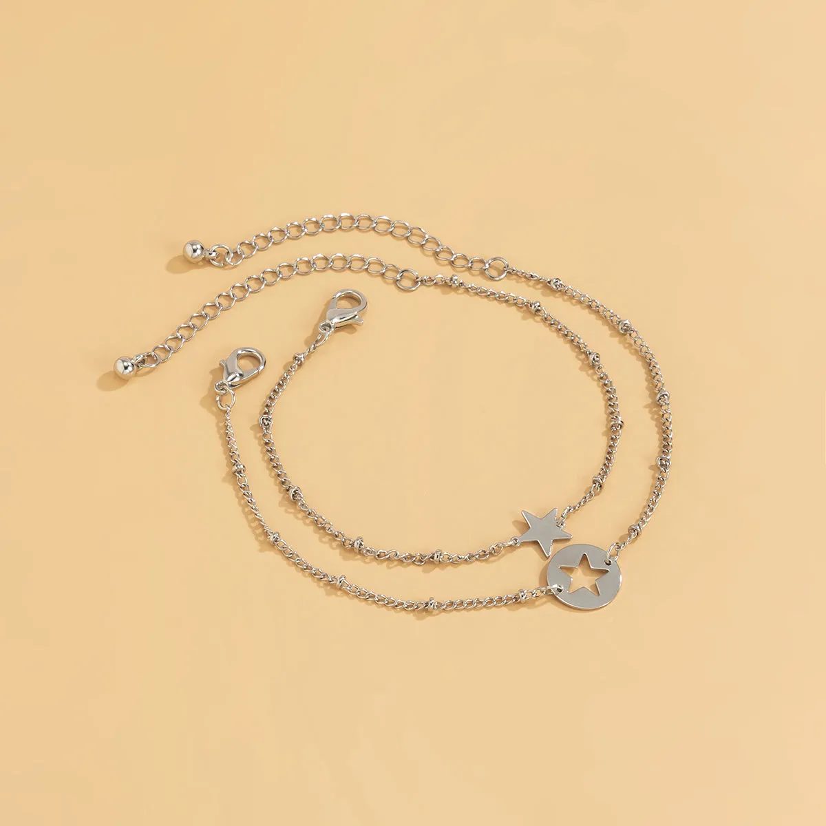 Silver-Plated Open Star Two-Piece Charm Bracelet Set