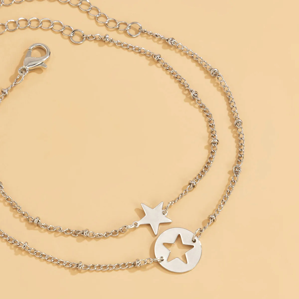 Silver-Plated Open Star Two-Piece Charm Bracelet Set