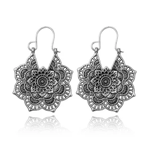 Silver-Plated Openwork Flower Drop Earrings