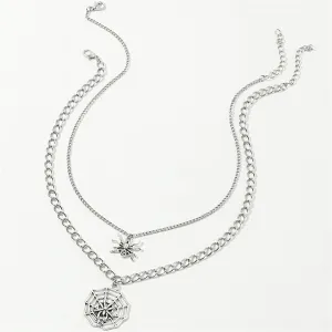 Silver-Plated Spider & Web Pendant Necklace Set