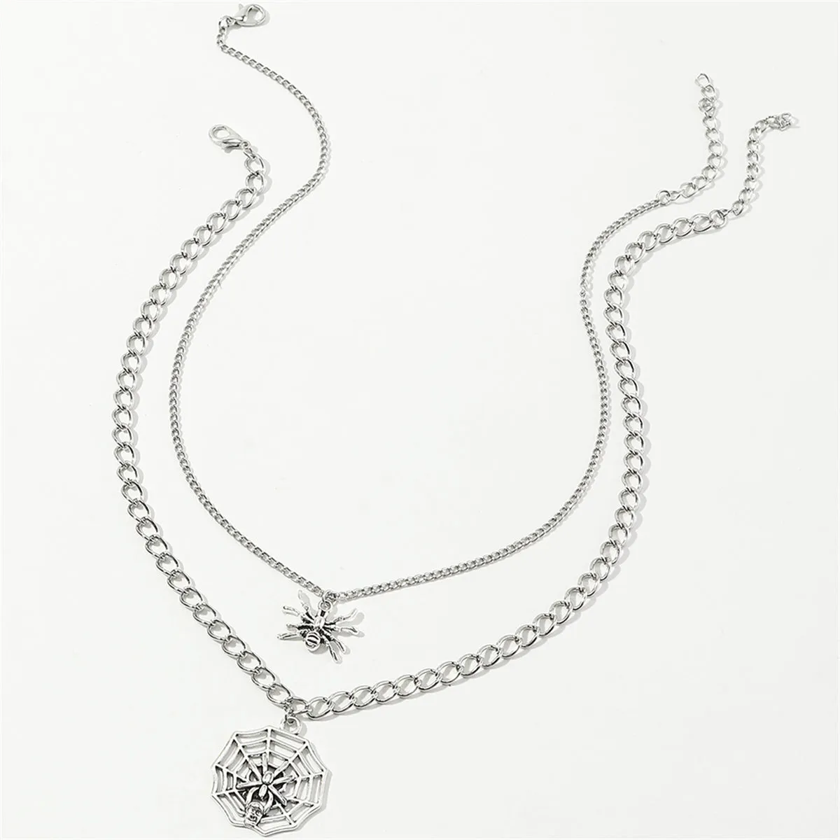 Silver-Plated Spider & Web Pendant Necklace Set