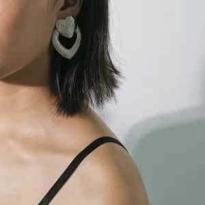 Silver-Plated Textured Open-Heart Drop Earrings