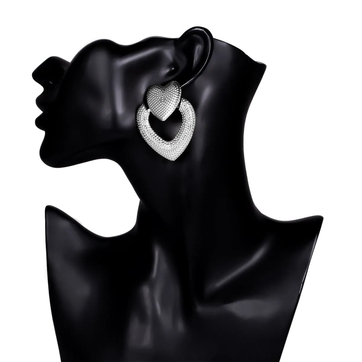 Silver-Plated Textured Open-Heart Drop Earrings