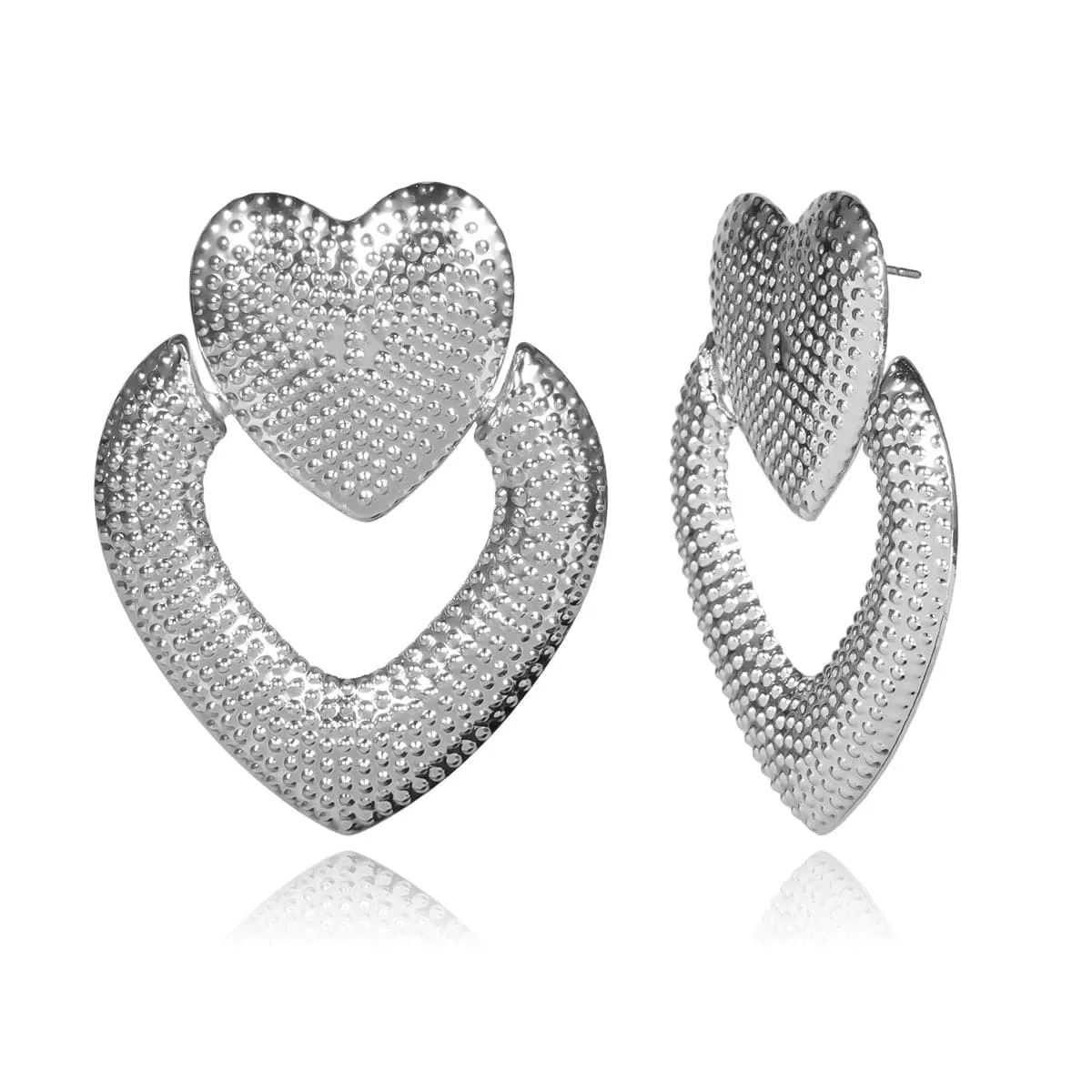 Silver-Plated Textured Open-Heart Drop Earrings