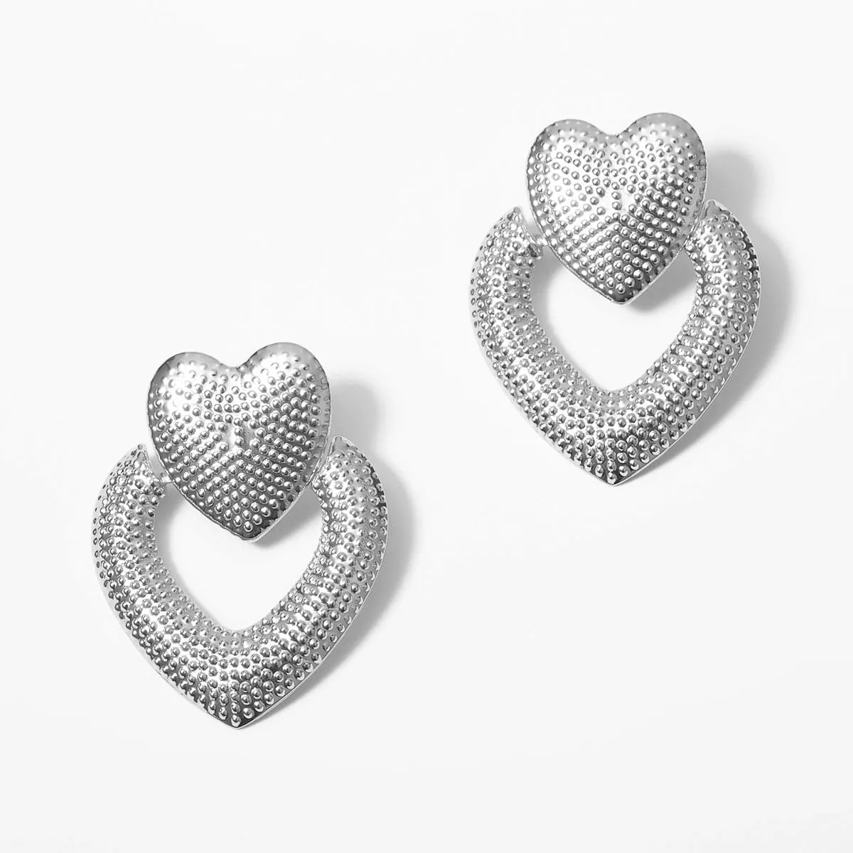 Silver-Plated Textured Open-Heart Drop Earrings