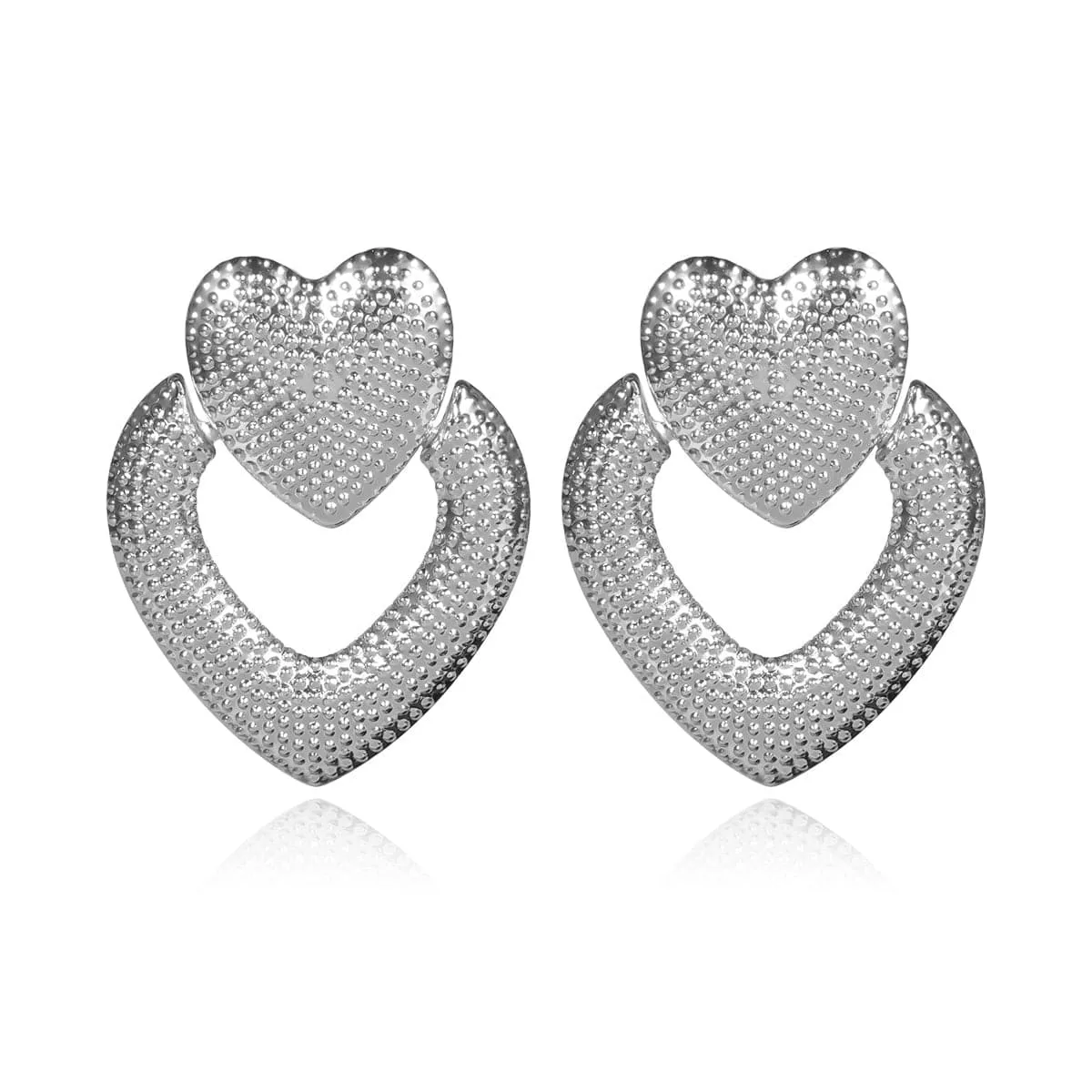 Silver-Plated Textured Open-Heart Drop Earrings