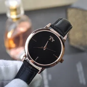 Simple Round Dial Leather Strap Women's Watch