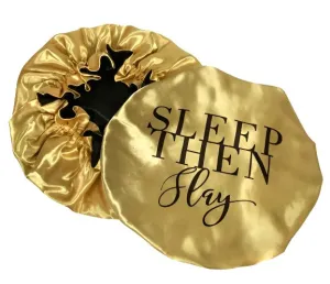 SLEEP THEN SLAY  Gold & Black Reversible Sleeping Satin Hair Bonnet