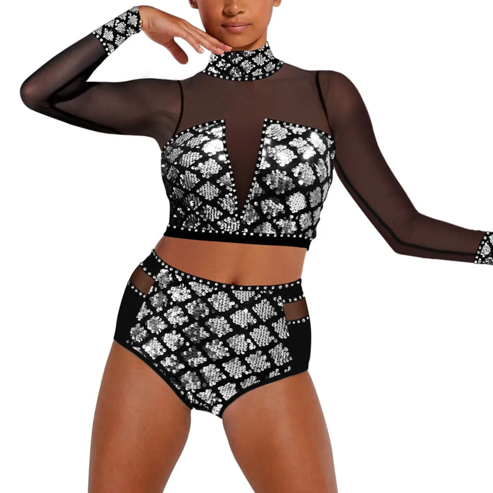 Sliver Sequin with Diamond 2 Pcs Outfits