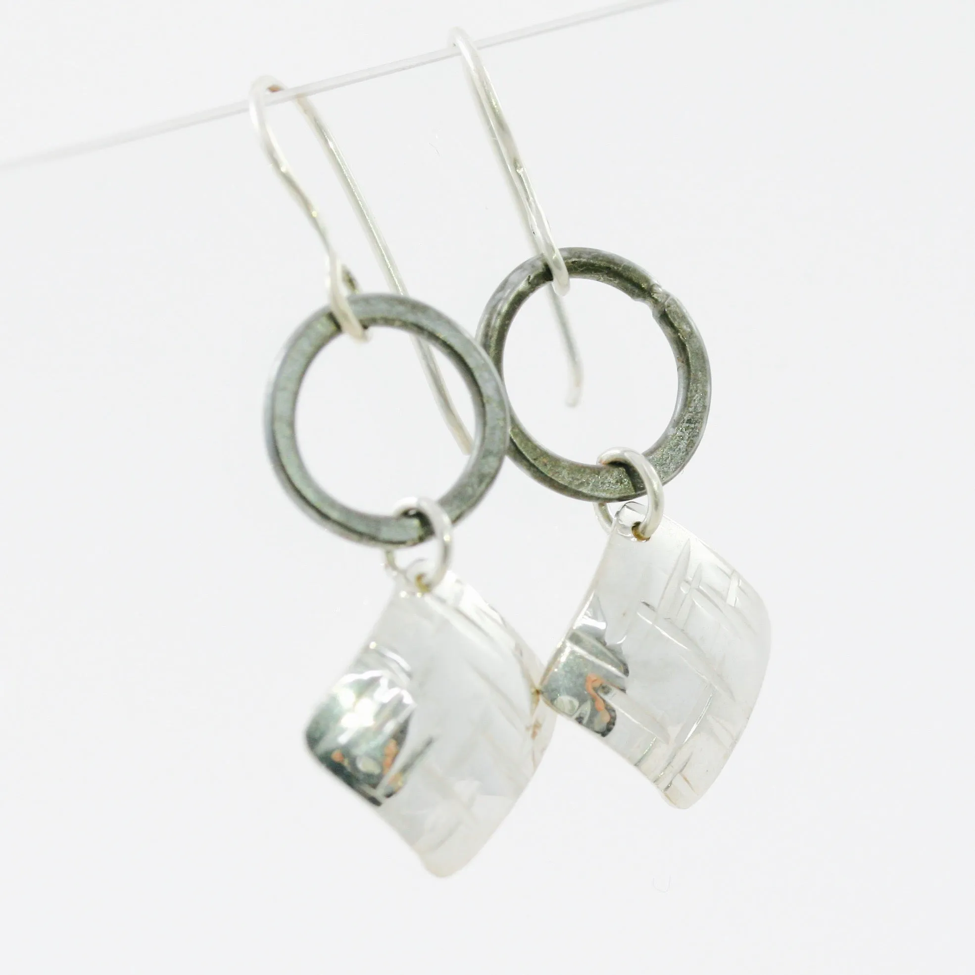 Small Hoop Earrings with Sterling Silver Square