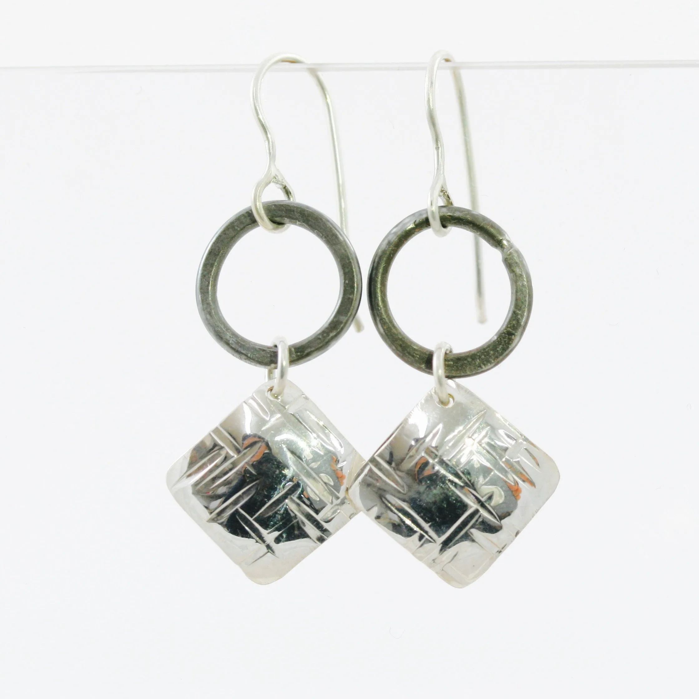 Small Hoop Earrings with Sterling Silver Square