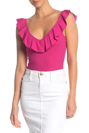 Socialite Neon Pink Ruffled Double V-Neck Sleeveless Bodysuit, Women's Nordstrom Item! Sz L! Retails $50 