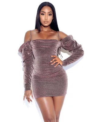 Soraya Metallic Puff Sleeve Dress X Rose Gold