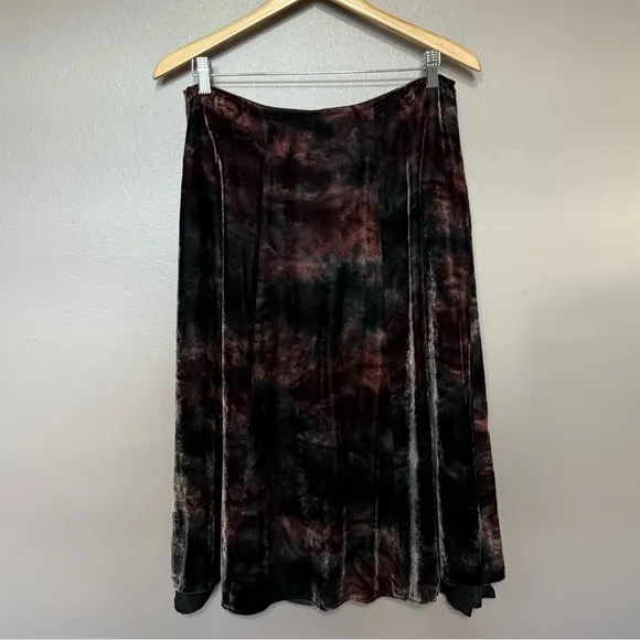 Spanner Brown &amp; Black Silk &amp; Burnt Velvet Circle Skirt Womens Sz 10 Whimsgoth