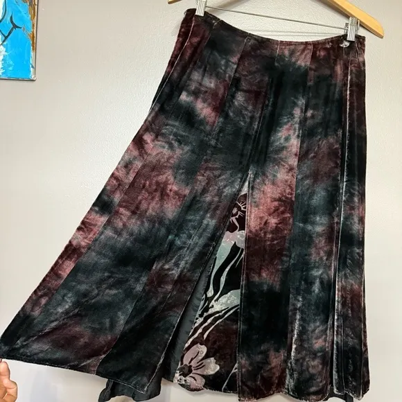 Spanner Brown &amp; Black Silk &amp; Burnt Velvet Circle Skirt Womens Sz 10 Whimsgoth