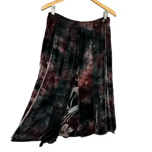 Spanner Brown &amp; Black Silk &amp; Burnt Velvet Circle Skirt Womens Sz 10 Whimsgoth