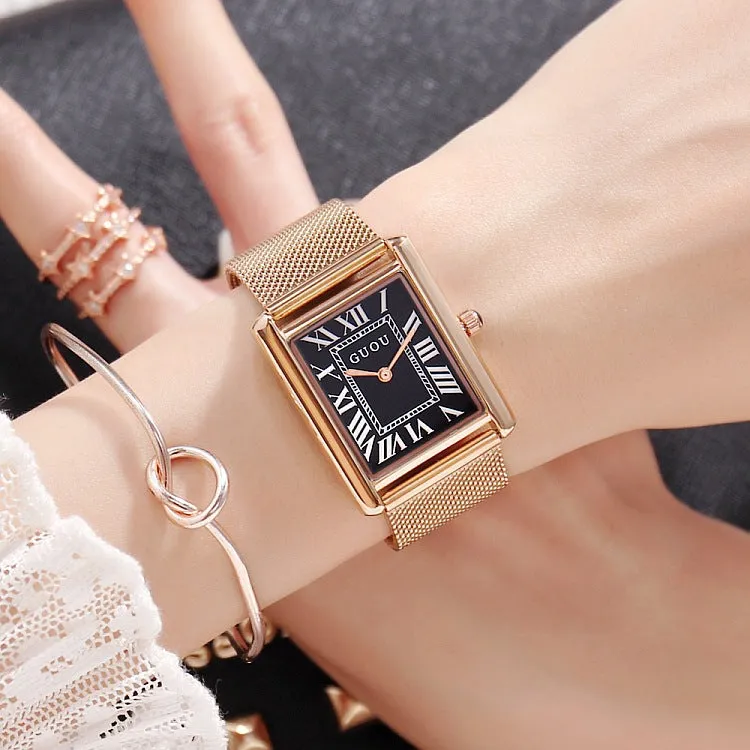 Square Pattern Roman Number Scale Women's Watch