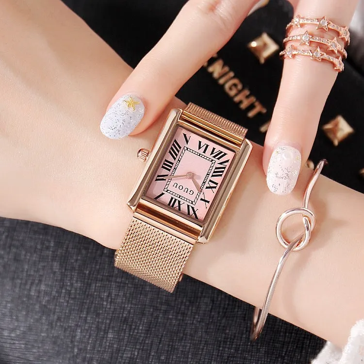 Square Pattern Roman Number Scale Women's Watch