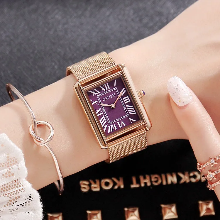 Square Pattern Roman Number Scale Women's Watch