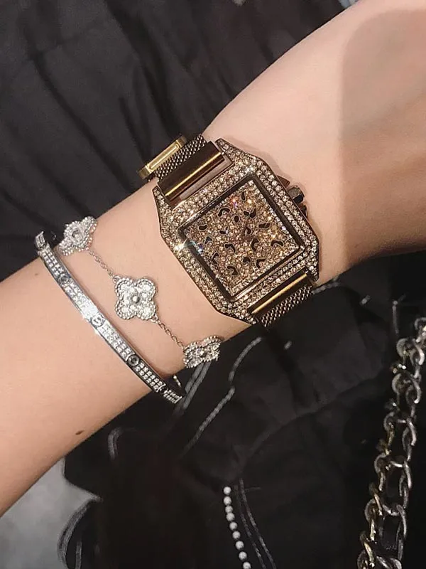 Stainless Steel Iron Strap Square Women's Watch