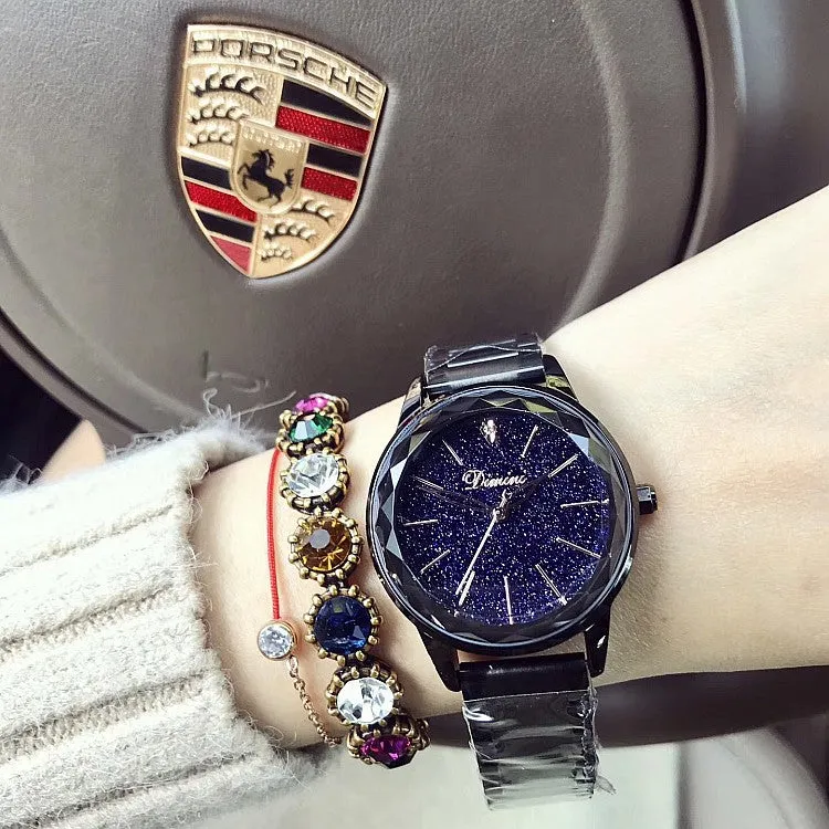 Starry Dial Rhombic Glass Stainless Steel Women's Watch
