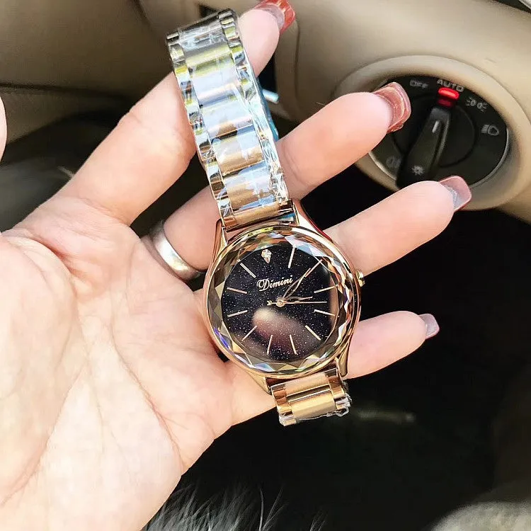 Starry Dial Rhombic Glass Stainless Steel Women's Watch