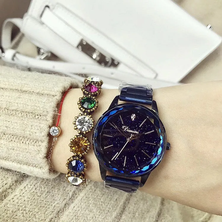 Starry Dial Rhombic Glass Stainless Steel Women's Watch