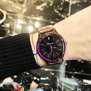 Starry Dial Rhombic Glass Stainless Steel Women's Watch