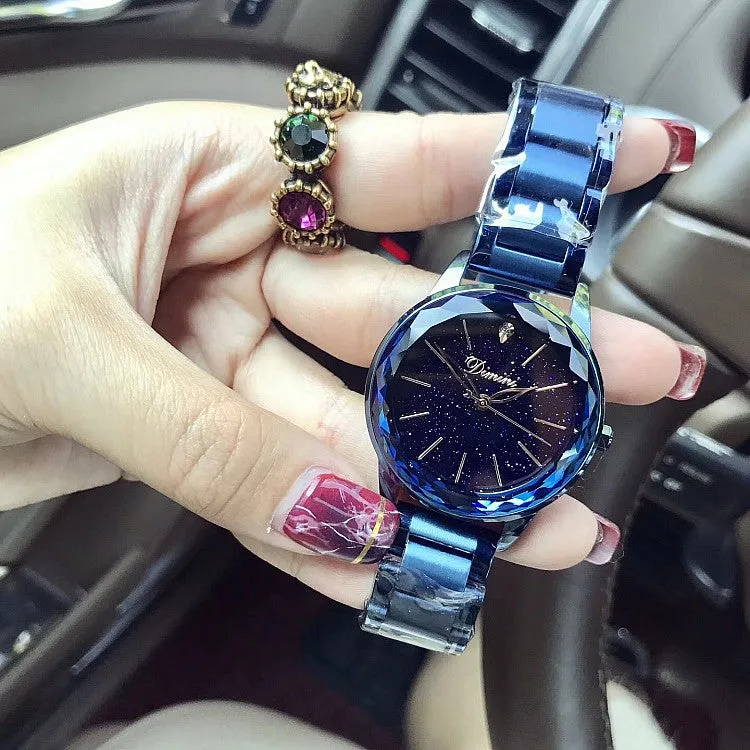 Starry Dial Rhombic Glass Stainless Steel Women's Watch