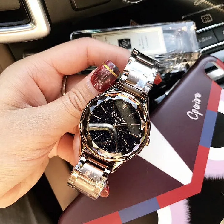 Starry Dial Rhombic Glass Stainless Steel Women's Watch