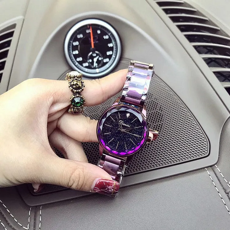 Starry Dial Rhombic Glass Stainless Steel Women's Watch