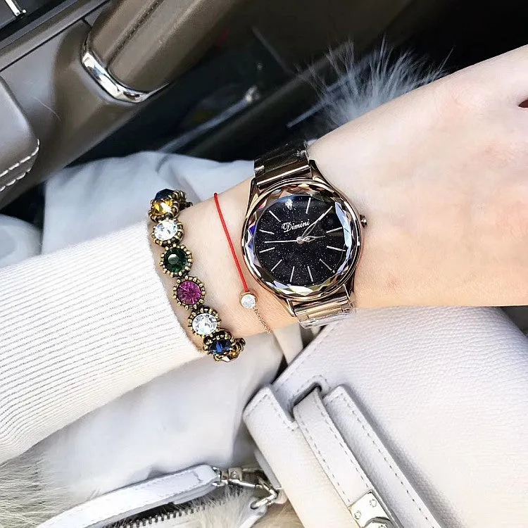 Starry Dial Rhombic Glass Stainless Steel Women's Watch