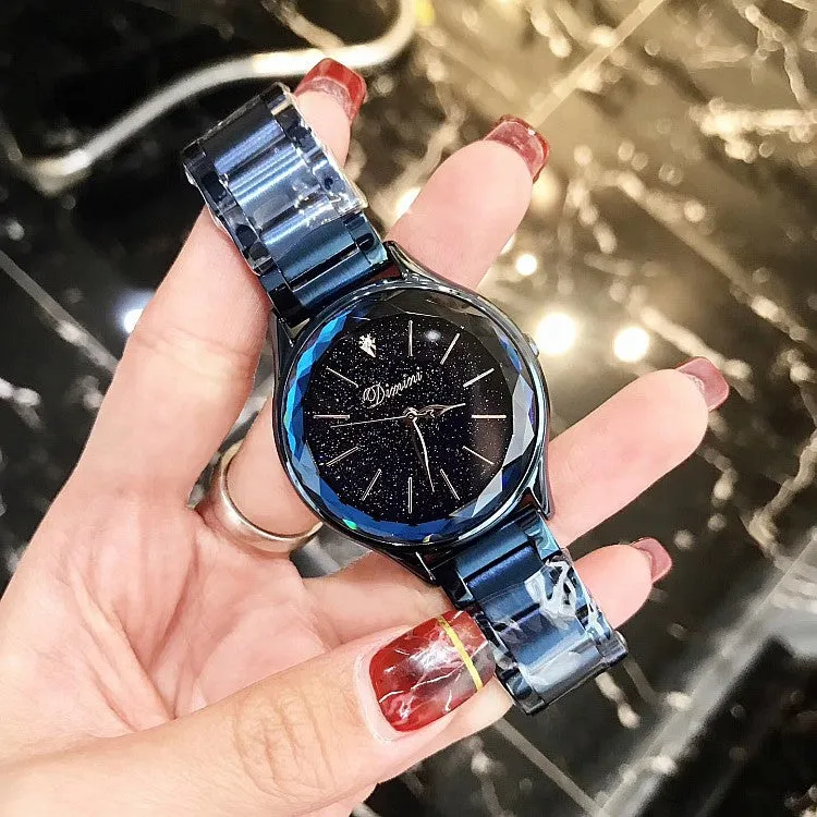 Starry Dial Rhombic Glass Stainless Steel Women's Watch