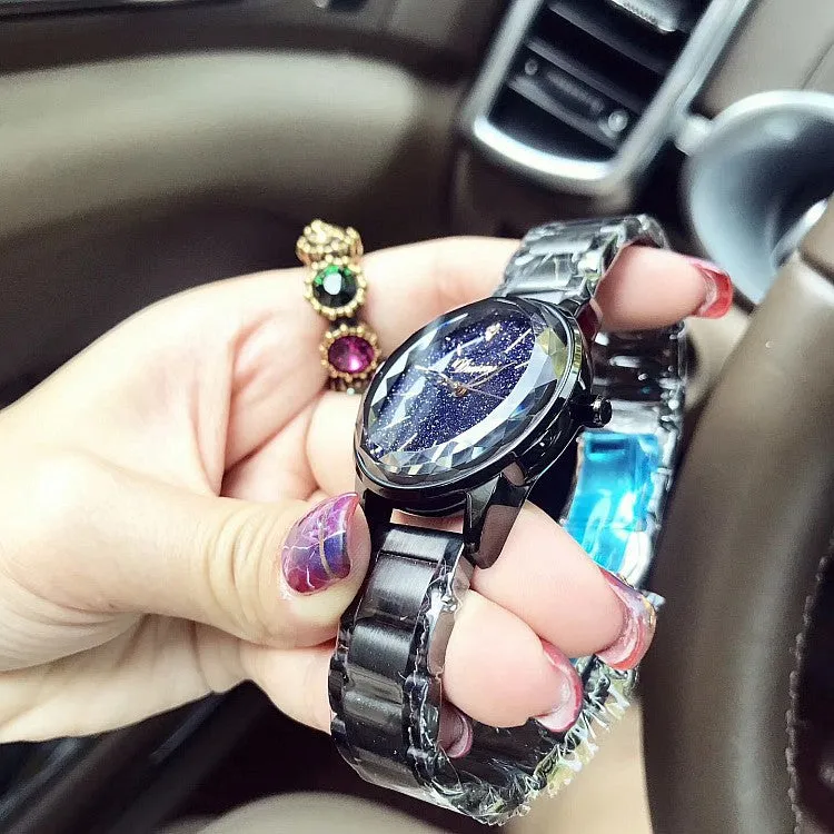 Starry Dial Rhombic Glass Stainless Steel Women's Watch