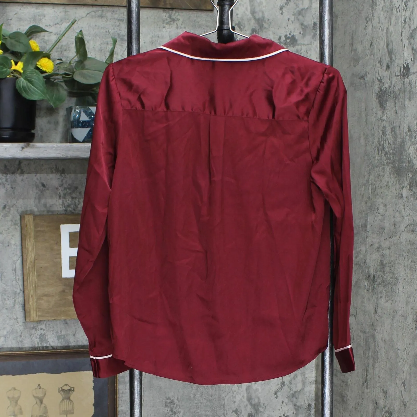 Stars Above Women's 2pc Satin Long Sleeve Collar Top Shorts Pajama Set  Red XS