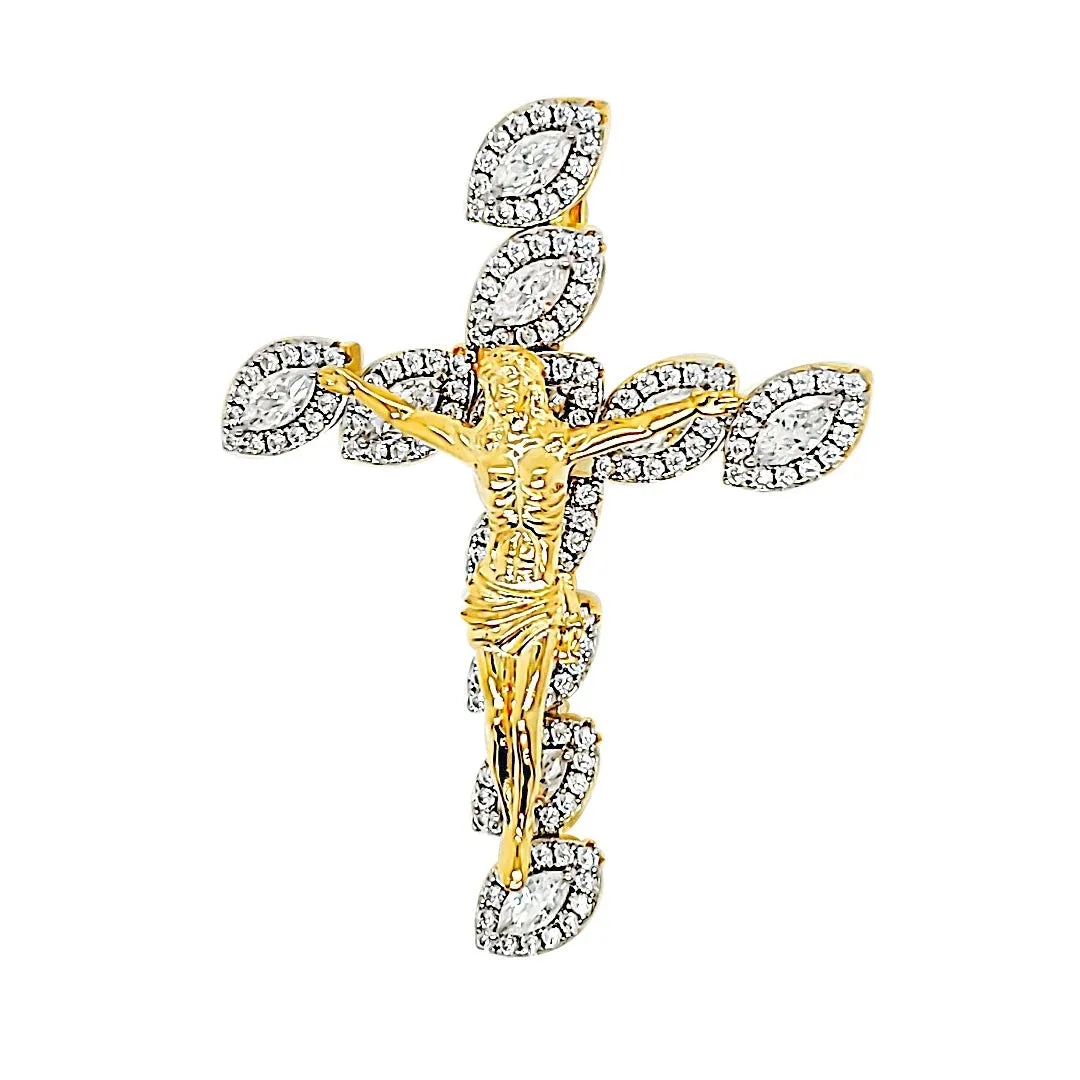 Sterling Crucified Jesus 3D Cross Zirconia Charm Pendant - C413469
