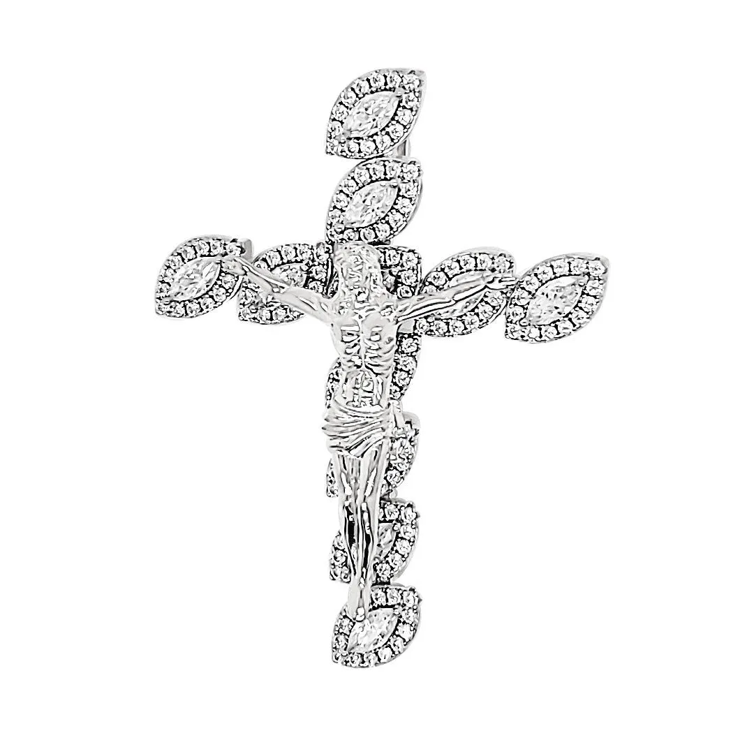 Sterling Crucified Jesus 3D Cross Zirconia Charm Pendant - C413469