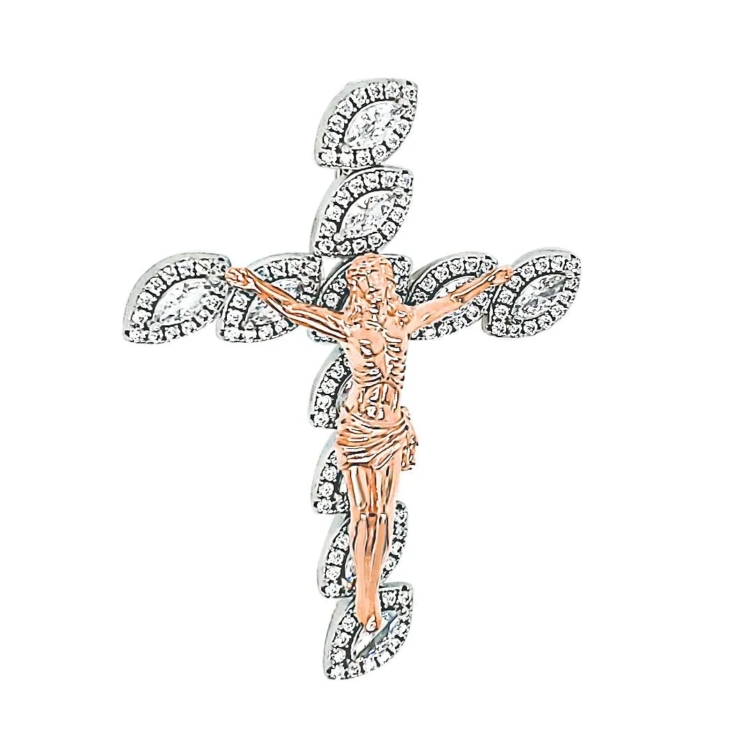 Sterling Crucified Jesus 3D Cross Zirconia Charm Pendant - C413469