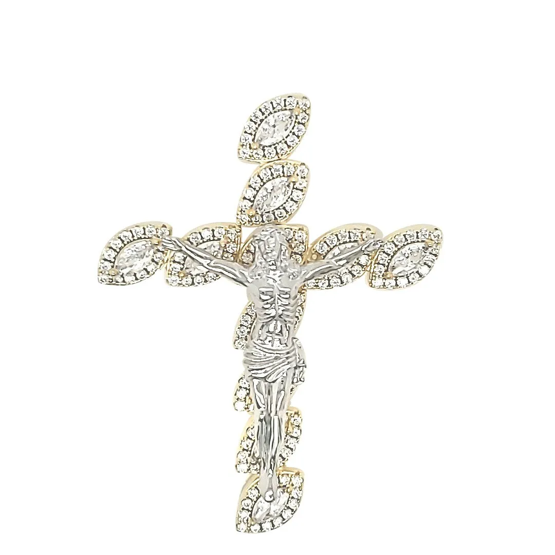 Sterling Crucified Jesus 3D Cross Zirconia Charm Pendant - C413469
