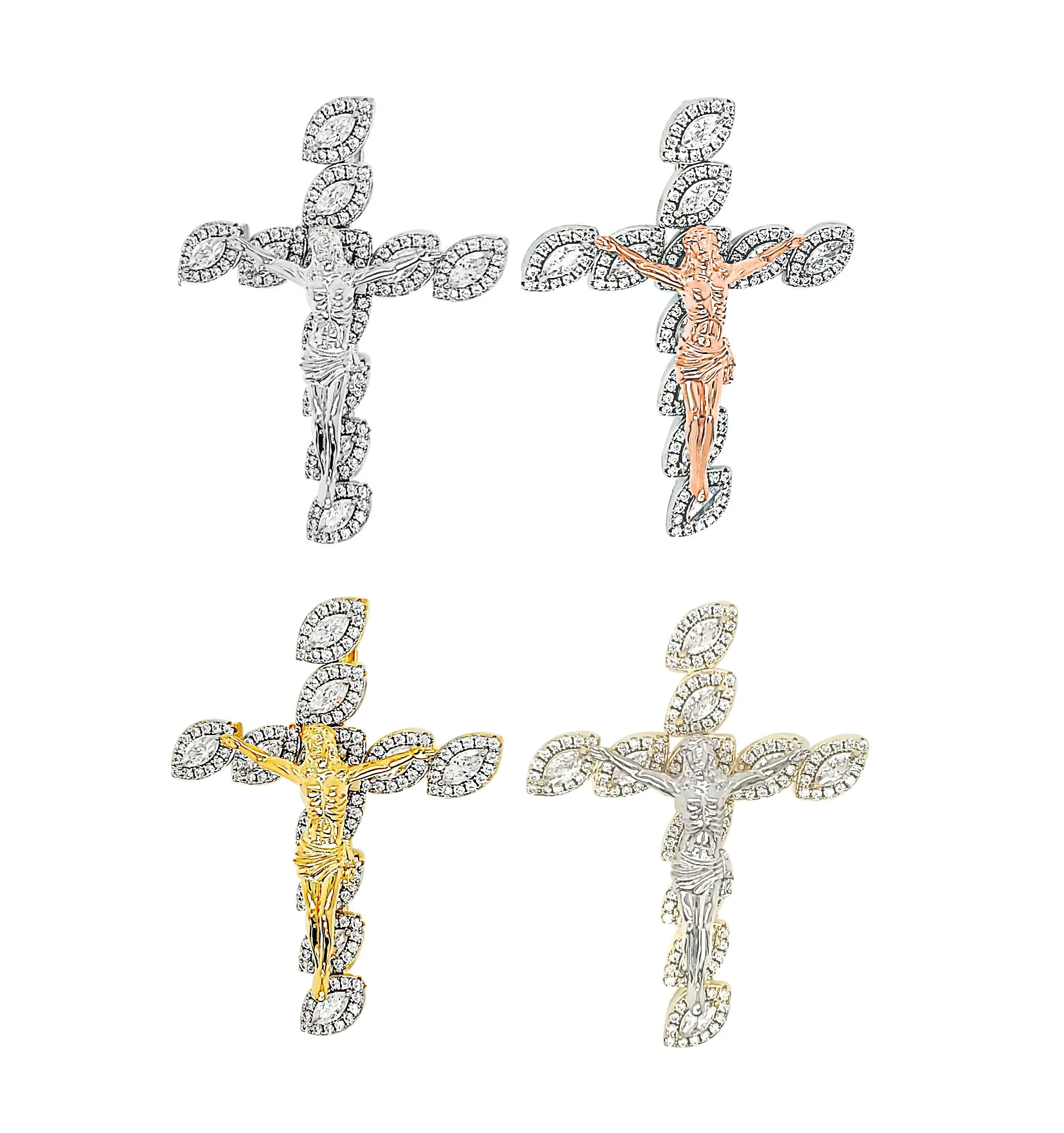 Sterling Crucified Jesus 3D Cross Zirconia Charm Pendant - C413469