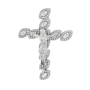 Sterling Crucified Jesus 3D Cross Zirconia Charm Pendant - C413469