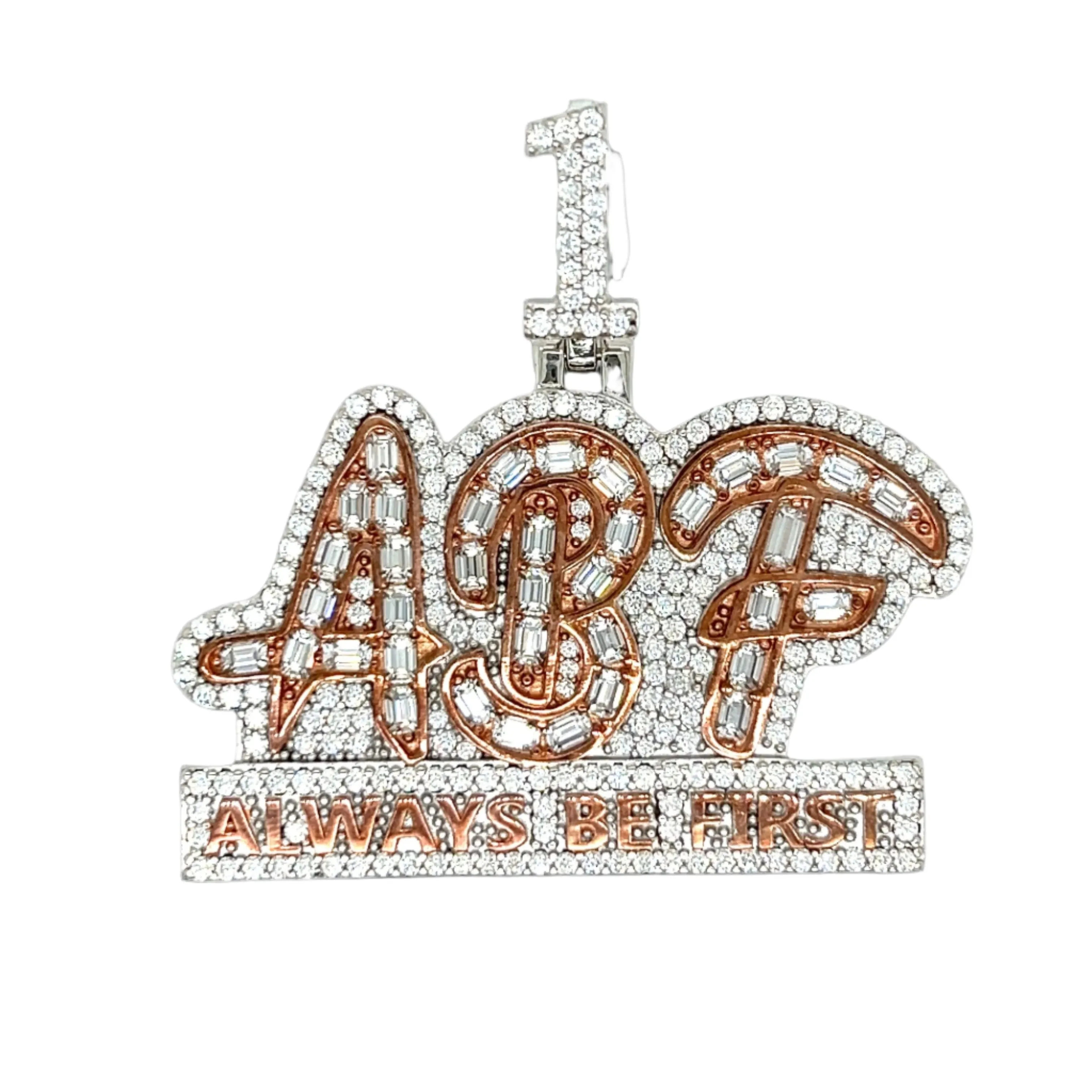 Sterling Silver 'ALWAYS BE FIRST' Lab-Created Moissanite Pendant Charm - M4188529