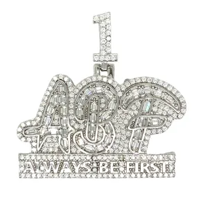 Sterling Silver 'ALWAYS BE FIRST' Lab-Created Moissanite Pendant Charm - M4188529