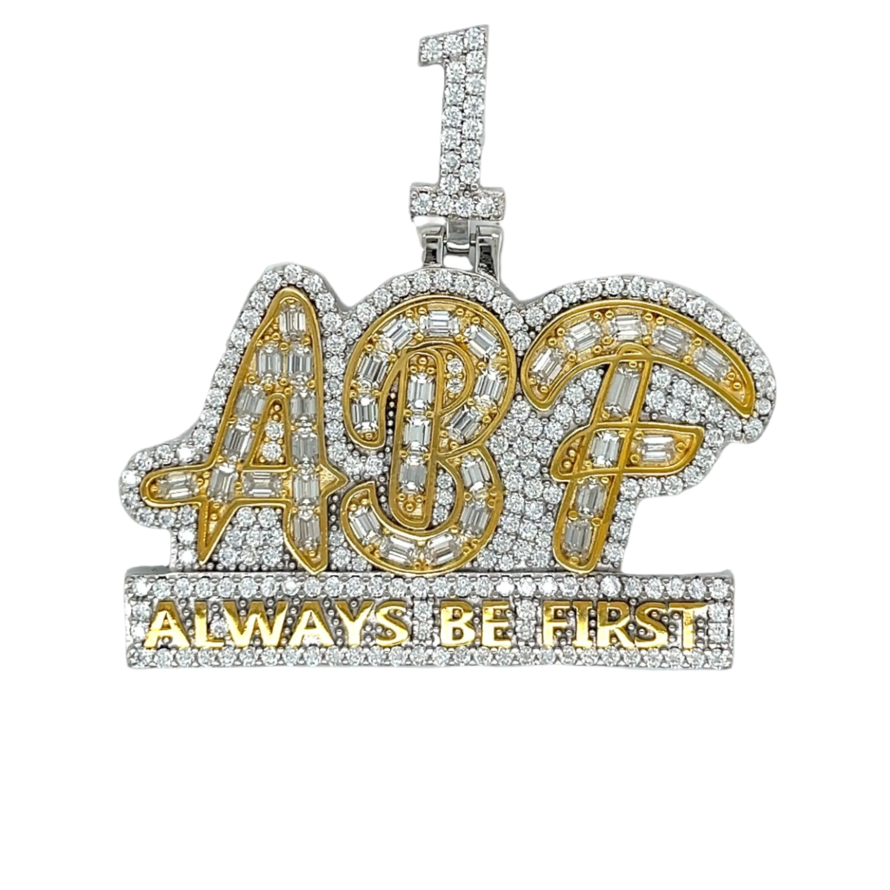 Sterling Silver 'ALWAYS BE FIRST' Lab-Created Moissanite Pendant Charm - M4188529