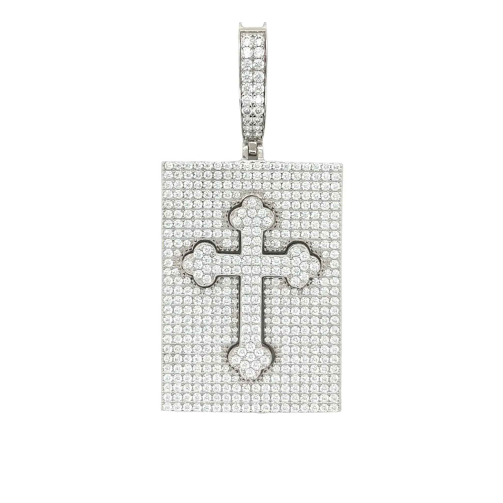 Sterling Silver Lab-Created Moissanite Couple Set Cross Charm Pendant - M400089