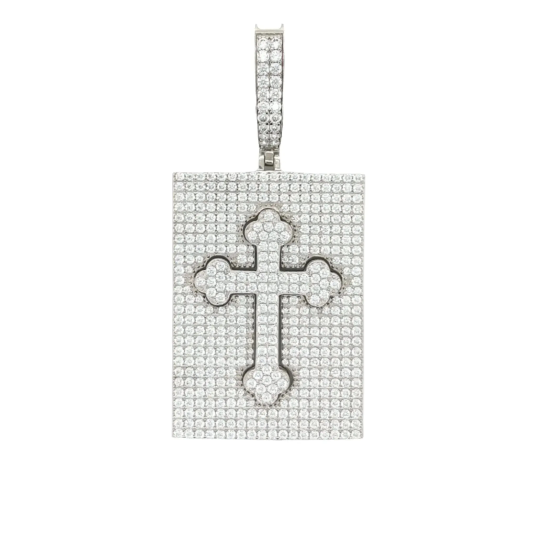 Sterling Silver Lab-Created Moissanite Couple Set Cross Charm Pendant - M400089